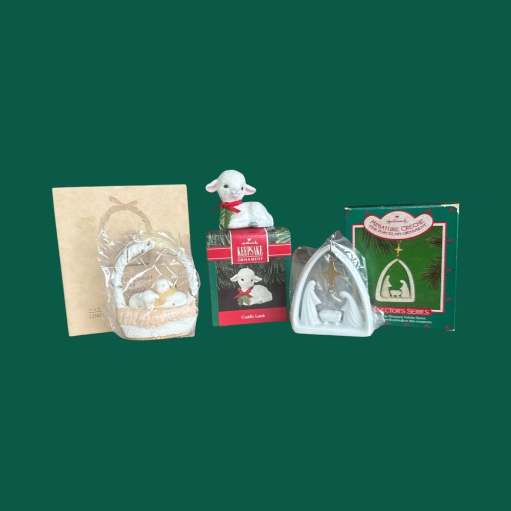 Lot 3 Hallmark Keepsake Ornaments 1987-1991 Christmas Lamb Nativity Porcelain